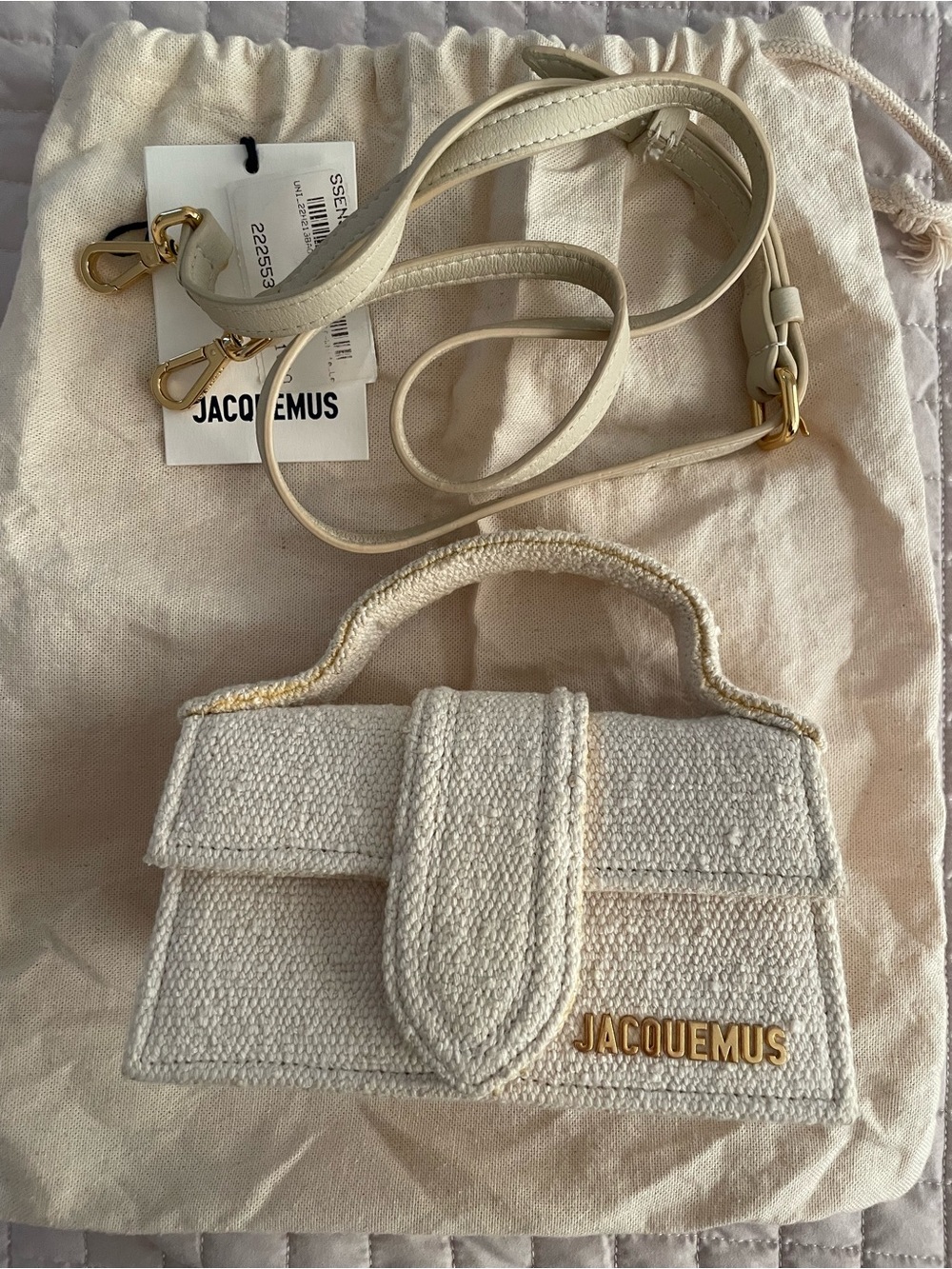 Authentic Jacquemus Cream Woven Mini Top-Handle Bag with Gold Logo - Picture 7 of 7